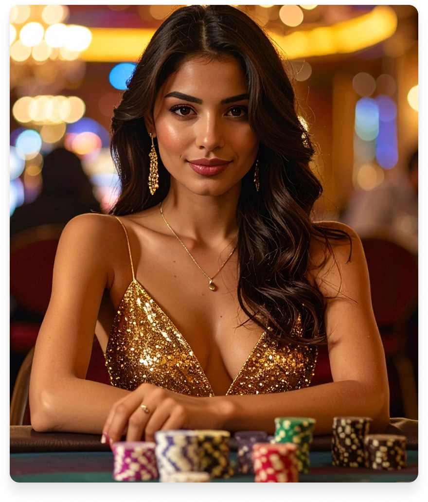 Woman sitting at casino table with poker chips
